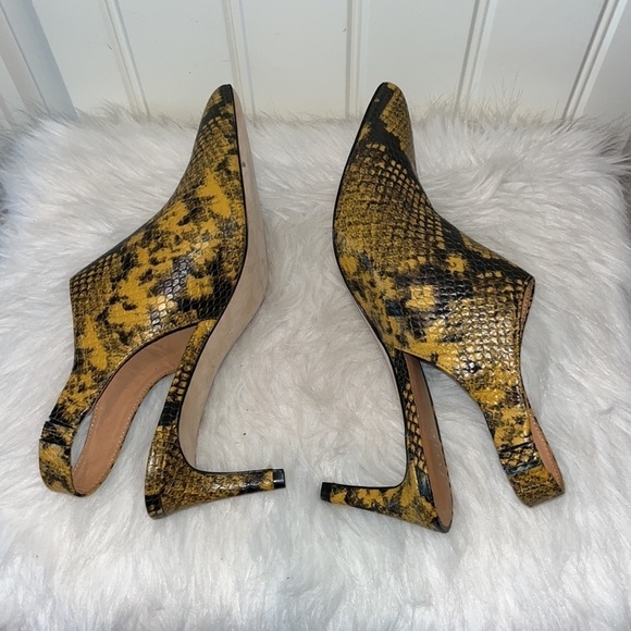 JOIE Rines mustard yellow/ black snakeskin print slingback pointed heel sz 38.5 - Picture 6 of 14